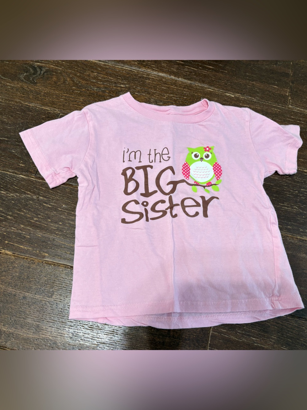 Pink "I'm the Big Sister" Kids T-Shirt with Owl Graphic